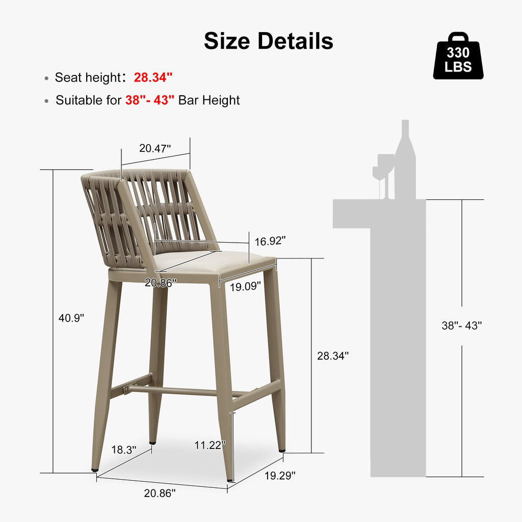 PURPLE LEAF Outdoor Bar Stools Set of 2 for Overweight Wicker Rattan Patio Barstools Woven Modern Bar Chairs with Backrest and Cushions for Garden Outside