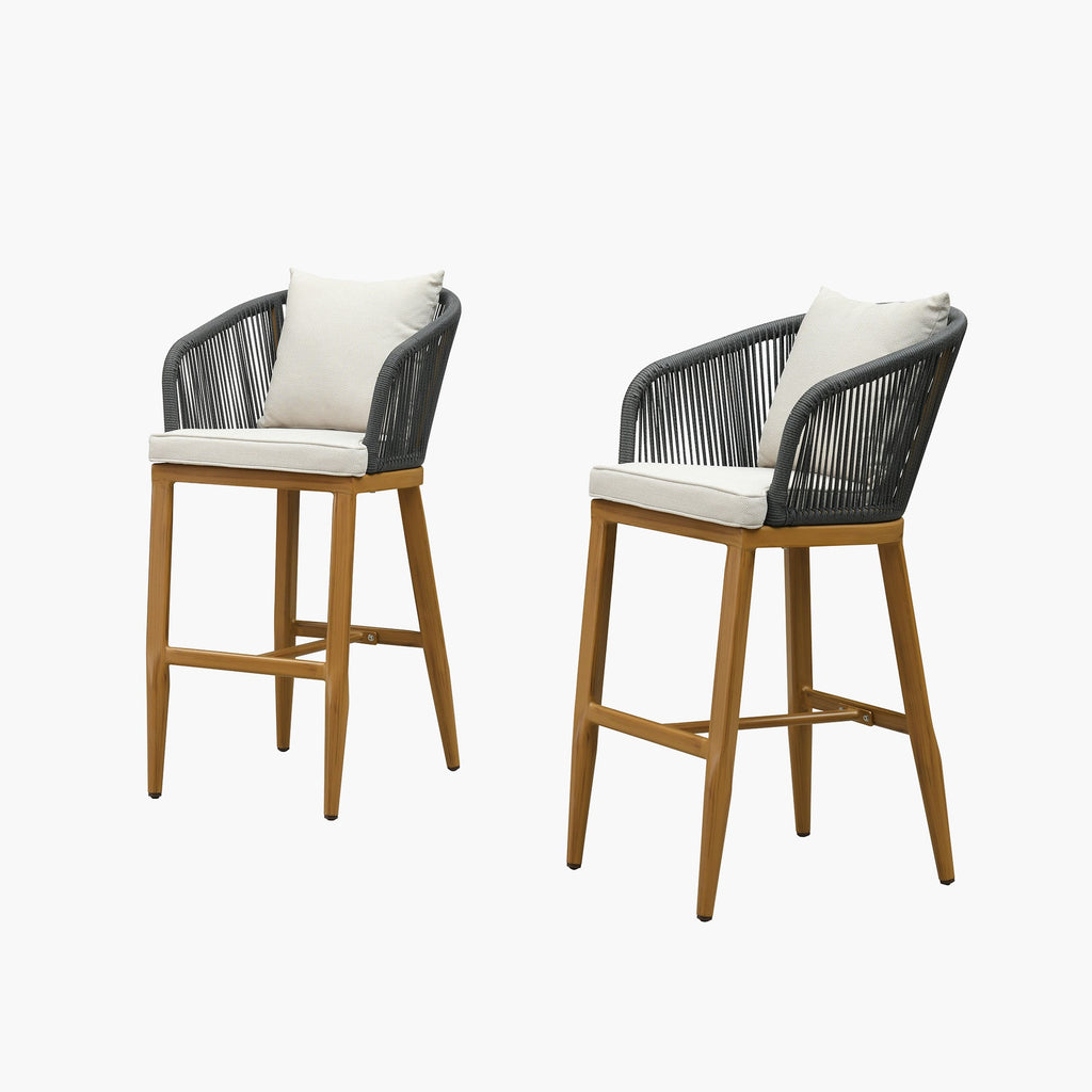 PURPLE LEAF Outdoor Bar Stools Patio Modern Aluminum Rattan High Back & Arms Bar Chairs with Removable Cushions and Pillows  for Outdoor or Indoor