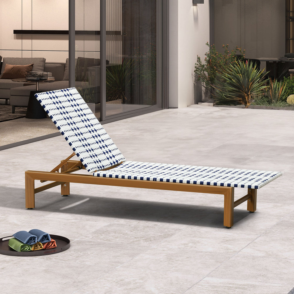 PURPLE LEAF Outdoor Teak Chaise Lounge Chair, Wood Grain Aluminum Outdoor Pool Lounge Chairs with Adjustable Backrest, Breathable Recliner for Patio, Poolside, Garden