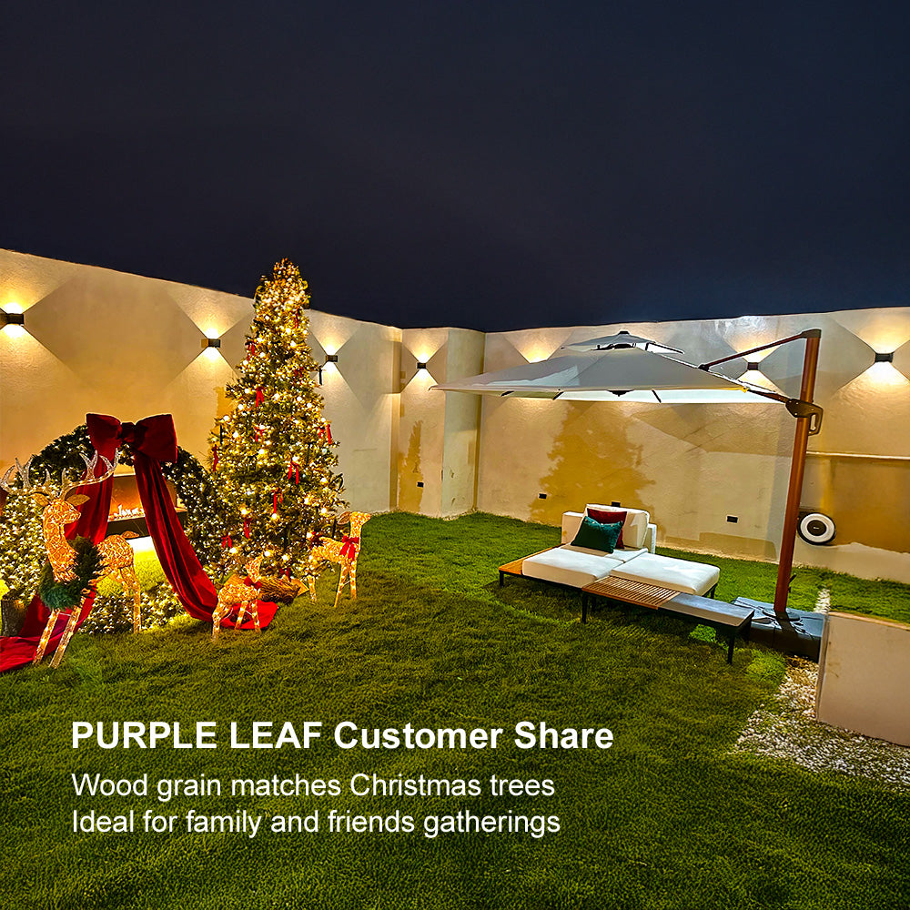 PURPLE LEAF Double Top 9 / 10 / 11 / 12 ft Square Aluminum Sun Umbrellas in Wood Color