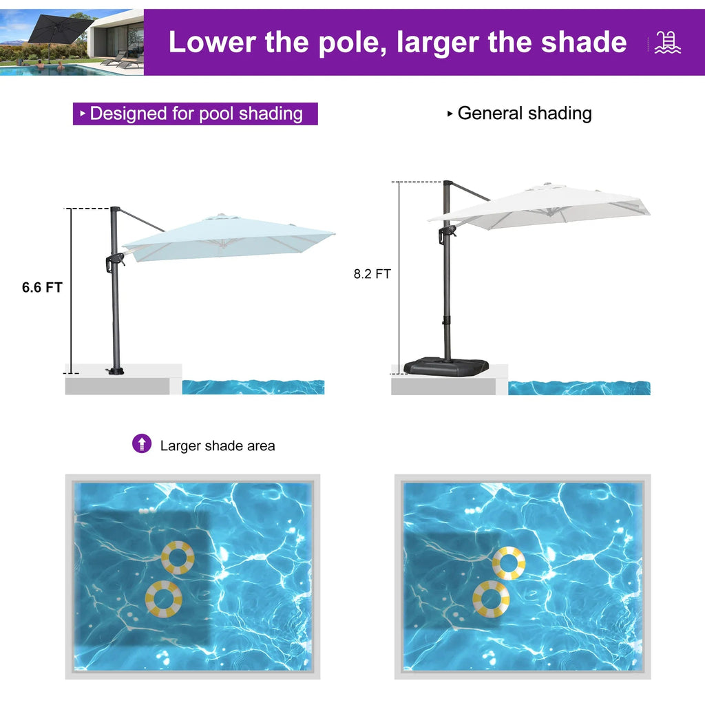 PURPLE LEAF Pool Umbrella Outdoor Cantilever Umbrella with In-ground Base