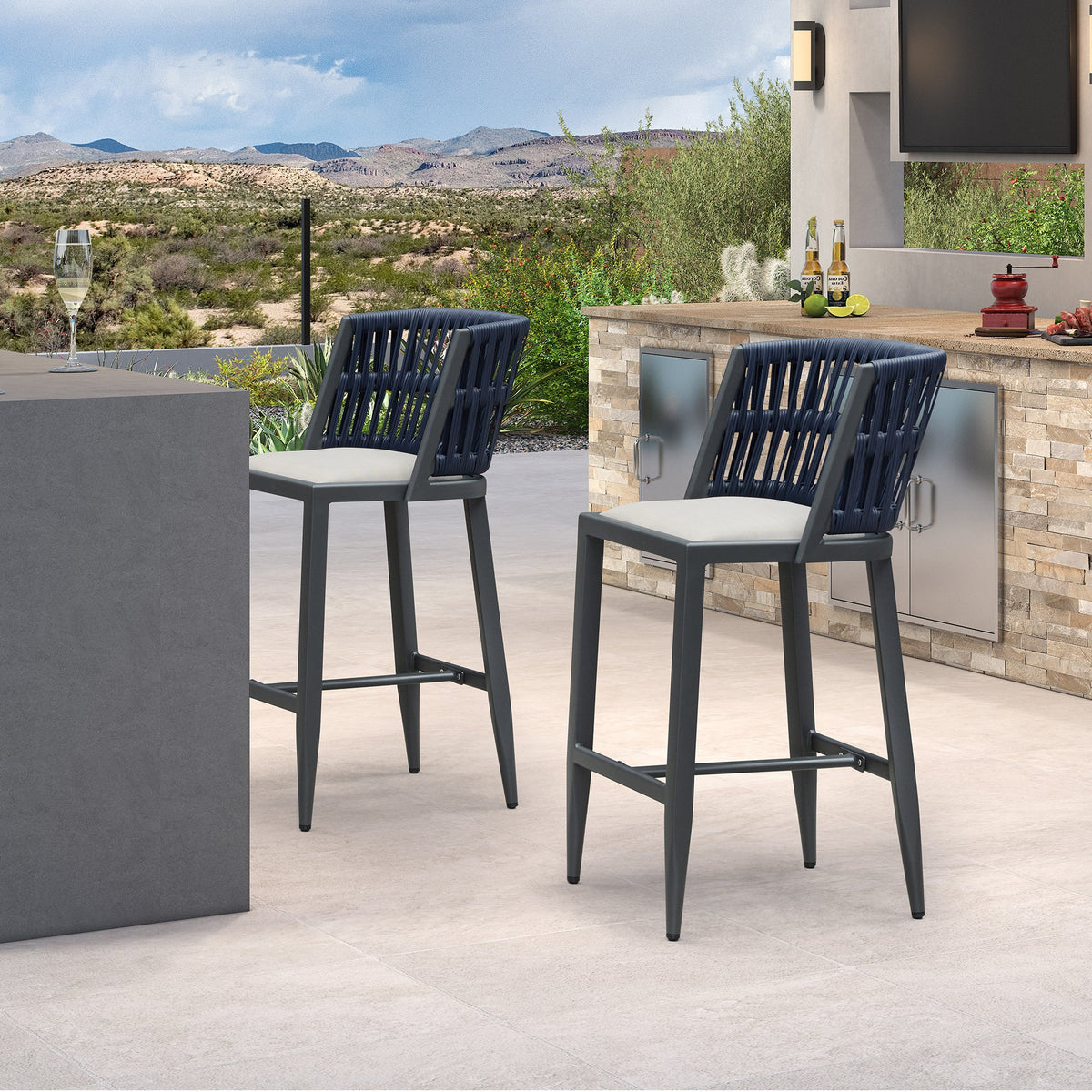 PURPLE LEAF Outdoor Bar Stools Set of 2 for Overweight Wicker Rattan Patio Barstools Woven Modern Bar Chairs with Backrest and Cushions for Garden Outside
