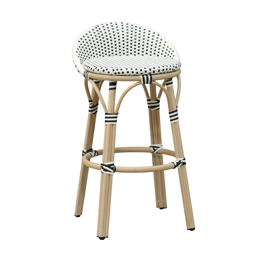 PURPLE LEAF Patio Oversized Backrest Bar Height Stool Set of 2 Outdoor Round Barstools Aluminum Frame Woven Rattan for Indoor Kitchen Dining Bistros Cafe Restaurant