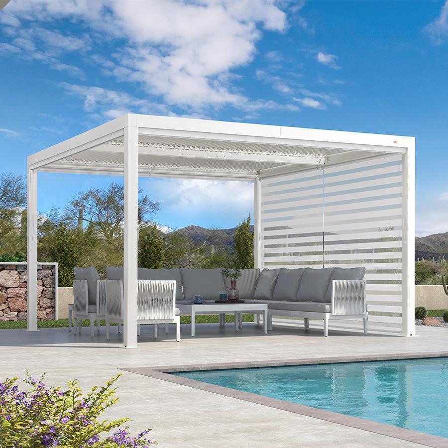 PURPLE LEAF Athena Louvered Pergola White Outdoor Aluminum Pergola with Roller Blind Adjustable Gazebo for Patio Deck Garden