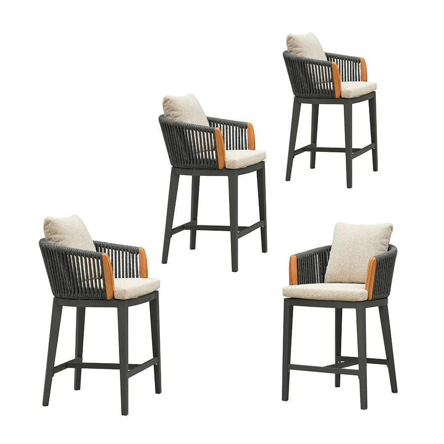 PURPLE LEAF Hailar Outdoor Bar Stools Chair Modern Rattan Bar Stool with Back and Cushion for Balcony, Indoor or Outdoor, Kitchen Island