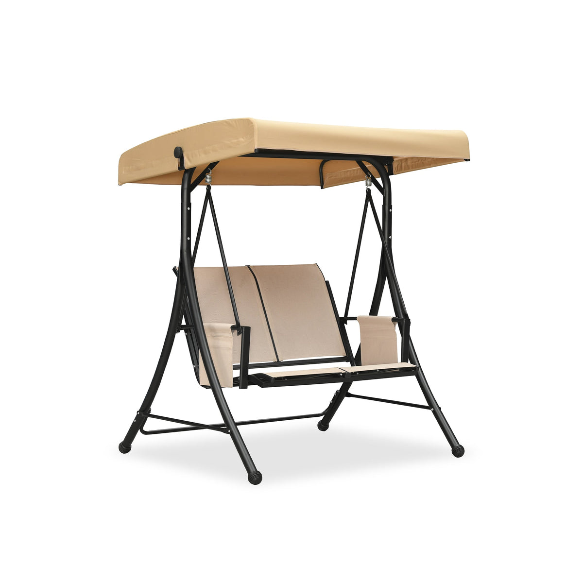 PURPLE LEAF Porch Swing with Adjustable Tilt Canopy Patio Swing with Stand and Meatl Steel Frame All-Weather Outdoor Swing Chair Seat Space-Saving for Backyard Garden Deck