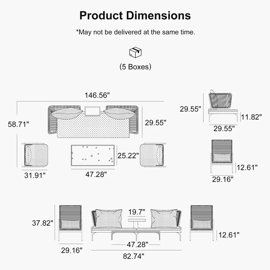 PURPLE LEAF Sicilia L-Shaped Modular Outdoor Sectional with Oatmeal Greige Cushions Flexible Layout for Garden Poolside