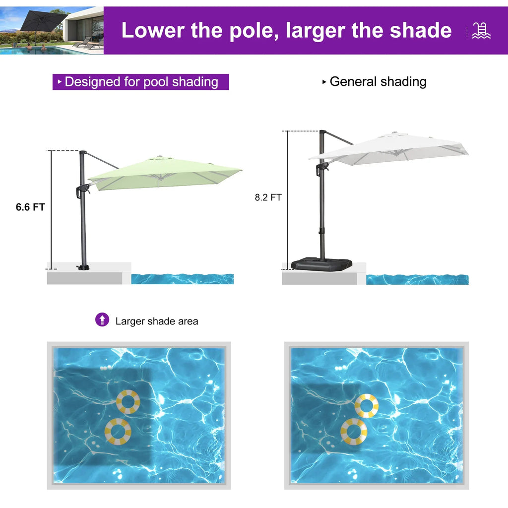PURPLE LEAF Pool Umbrella Outdoor Cantilever Umbrella with In-ground Base