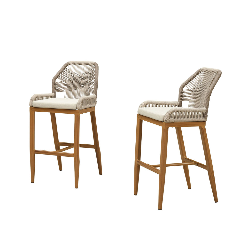 PURPLE LEAF Patio Bar Stools Counter Stools Outdoor Rattan Chairs with Back Modern Aluminum Woven Barstools for Garden Patio Kitchen Indoor