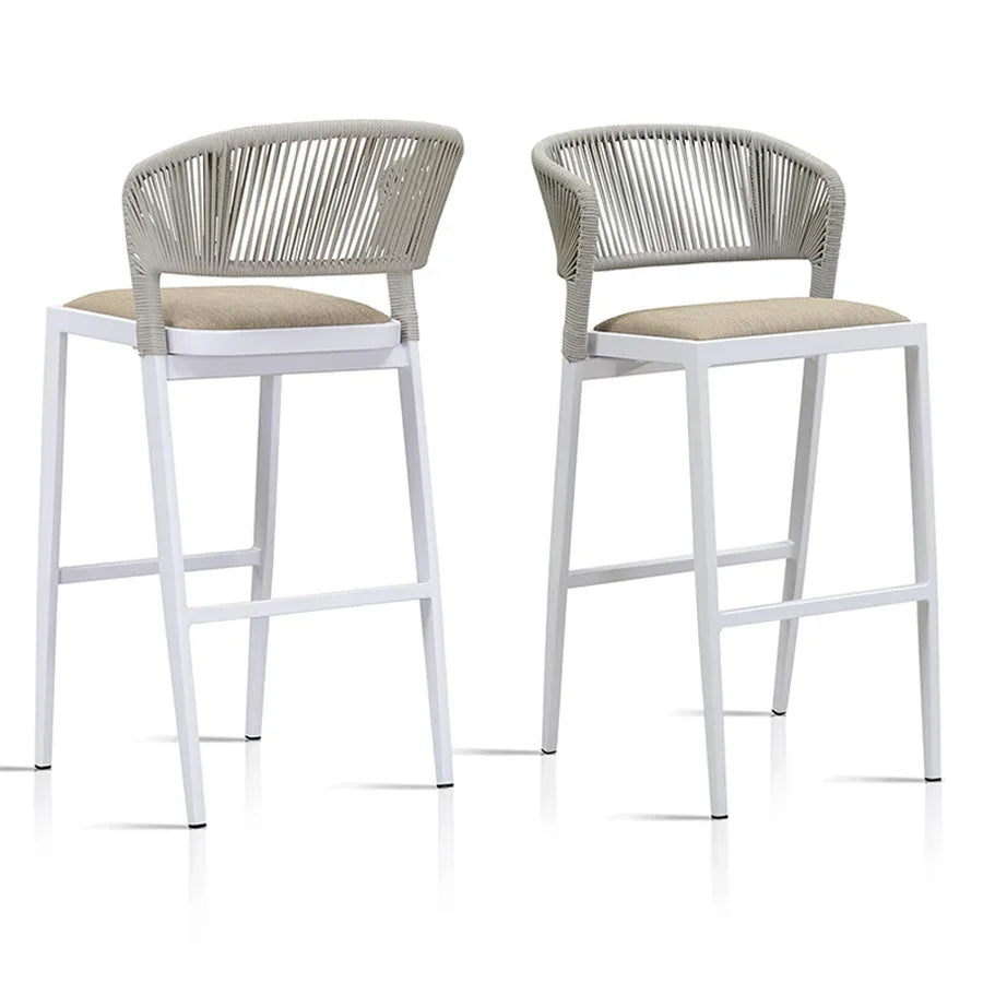 PURPLE LEAF Outdoor Bar Stools Set of 2, All-Weather Rope Wicker Aluminum Patio Bar Chairs for Deck, Balcony, Garden, Kitchen Island