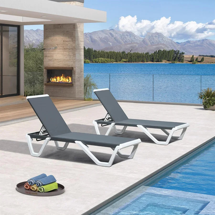 Clearance-PURPLE LEAF Patio Chaise Lounge Plastic Pool Outdoor Lounge Chair with Aluminum Frame Stackable Patio Tanning Chairs for Poolside Sunbathing Beach Deck Yard
