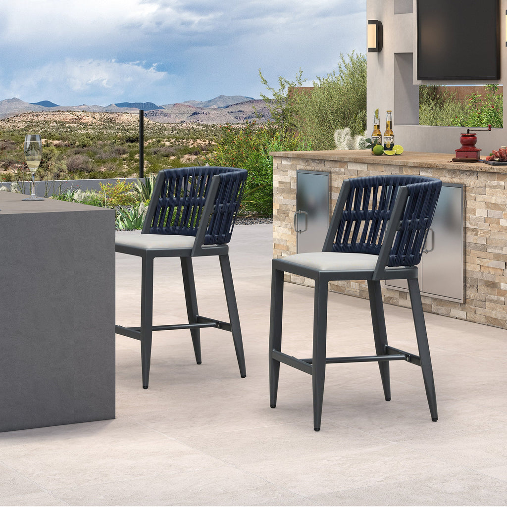 PURPLE LEAF Outdoor Bar Stools Set of 2 for Overweight Wicker Rattan Patio Barstools Woven Modern Bar Chairs with Backrest and Cushions for Garden Outside