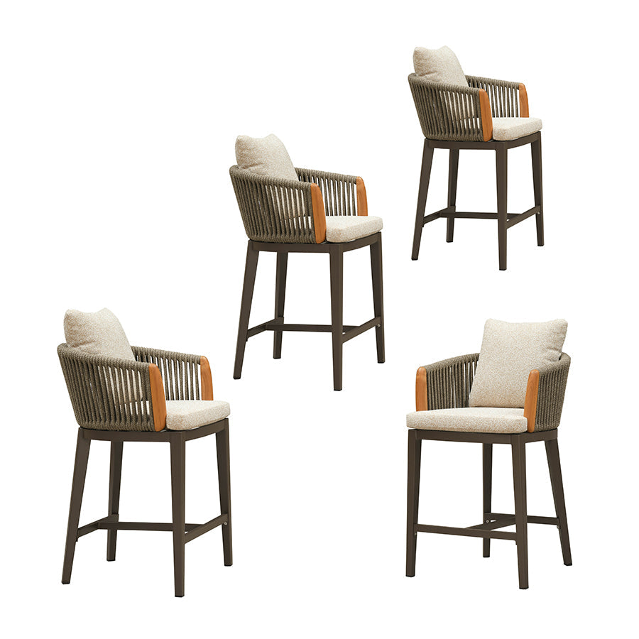 PURPLE LEAF Hailar Outdoor Bar Stools Chair Modern Rattan Bar Stool with Back and Cushion for Balcony, Indoor or Outdoor, Kitchen Island