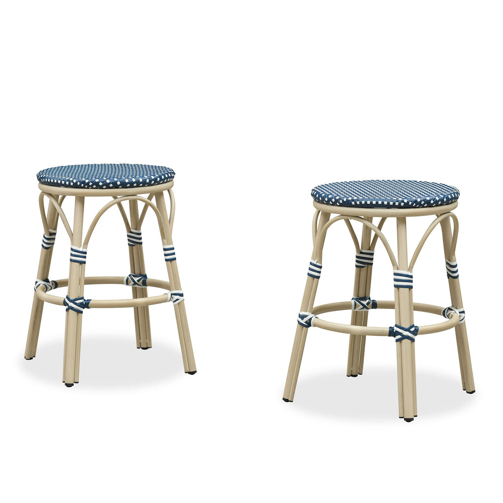 PURPLE LEAF Patio French Round Counter Stool Set of 2 Rattan Backless Stackable Barstools Aluminum Frame Footrest with Woven Wicker for Outdoor Kitchen Yard