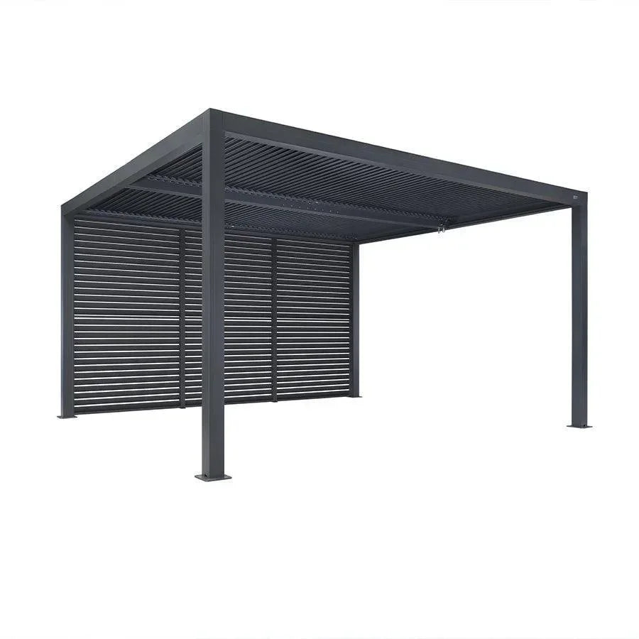 PURPLE LEAF Athena Louvered Pergola Grey Outdoor Aluminum Pergola with Shutter Wall Adjustable Gazebo Rainproof for Patio Deck Garden