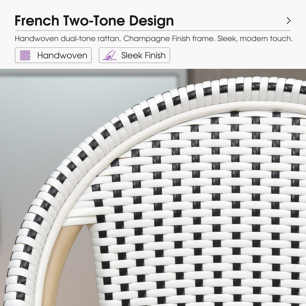 PURPLE LEAF Patio French Counter Stool Set of 2 Outdoor Backrest Barstools Aluminum Frame Woven Rattan for Indoor Kitchen Garden Balcony Restaurant