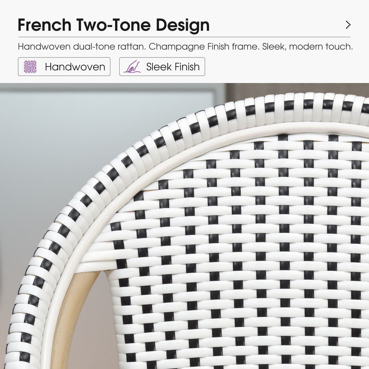 PURPLE LEAF Patio French Counter Stool Set of 2 Outdoor Backrest Barstools Aluminum Frame Woven Rattan for Indoor Kitchen Garden Balcony Restaurant
