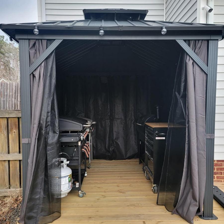 PURPLE LEAF Grey Hardtop Gazebo with Heavy Duty Galvanized Steel Double Roof with String Lights-clear