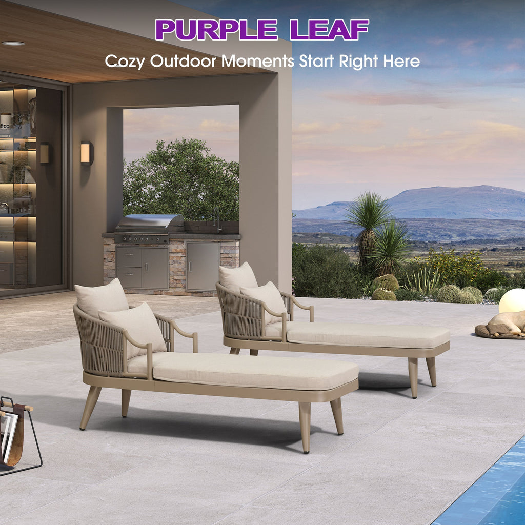 PURPLE LEAF Outdoor Lounge Chair, Patio Chaise Lounge with Cushioned Seat & Supportive Armrests, Ergonomic Aluminum Pool Lounge Chairs for Backyard Deck Poolside