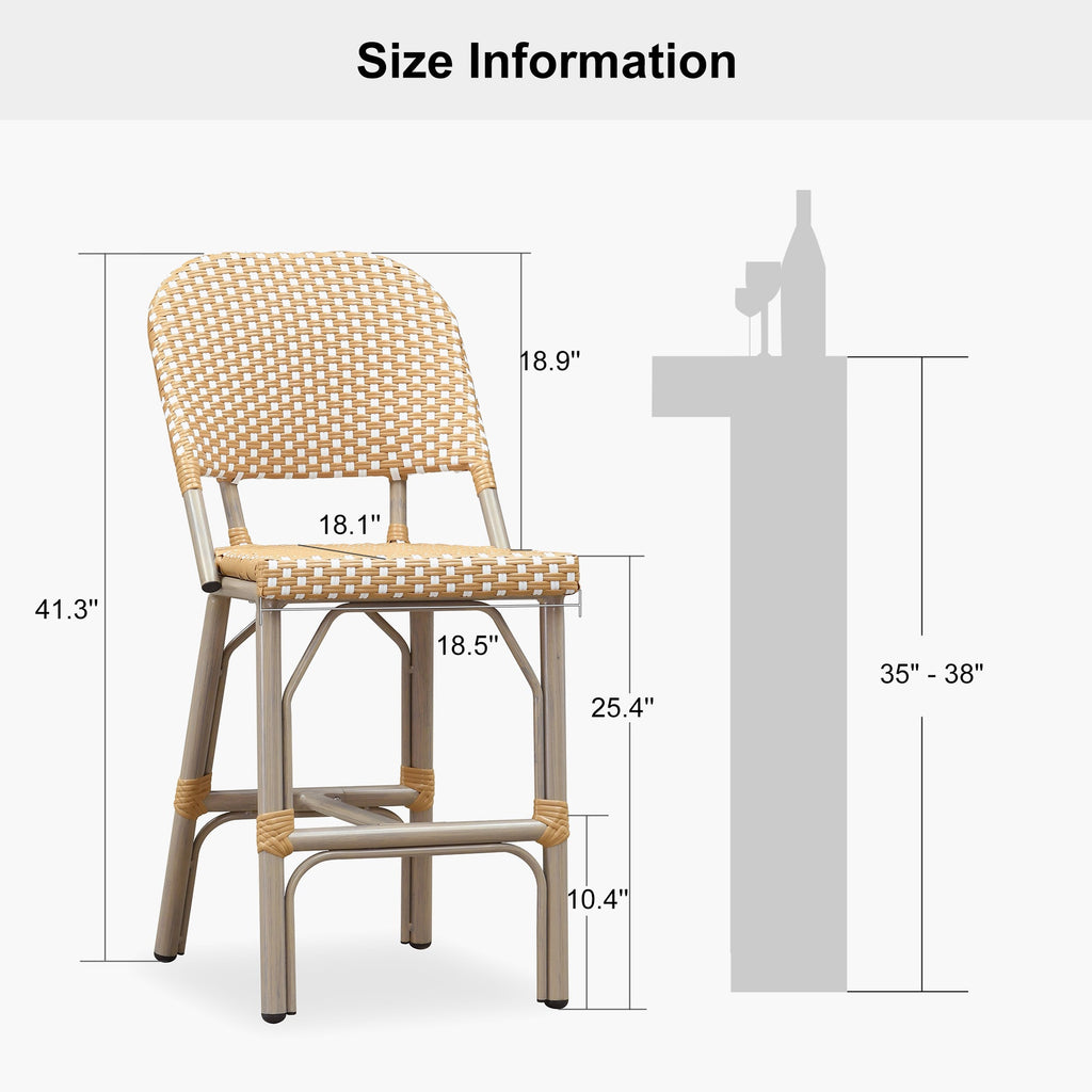 PURPLE LEAF Outdoor Bar Height Stools Set of 2 French Country Patio Rattan Bar Stool Chairs Outdoor Armless Barstools for Porch Garden Indoor Kitchen