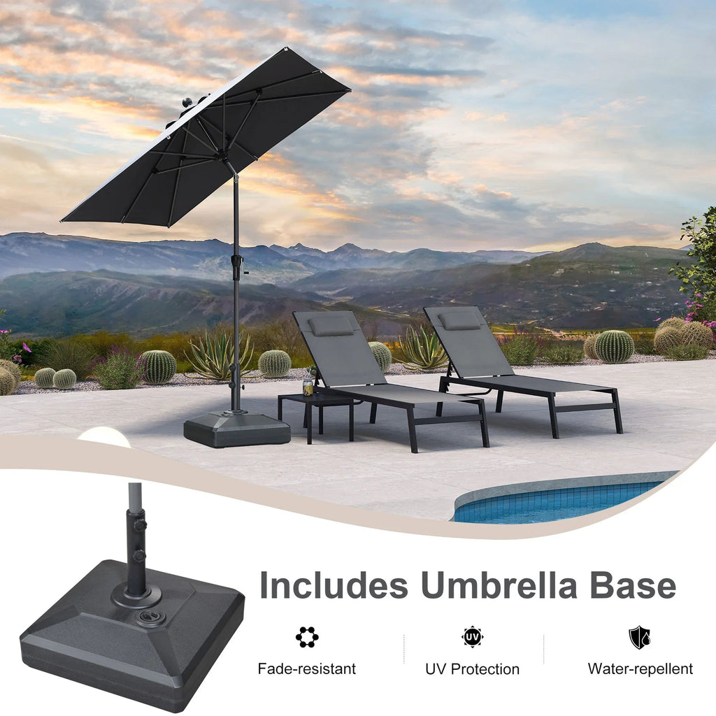 PURPLE LEAF – Parasol carré de table de terrasse avec manivelle, inclinaison et base pour jardin et porche