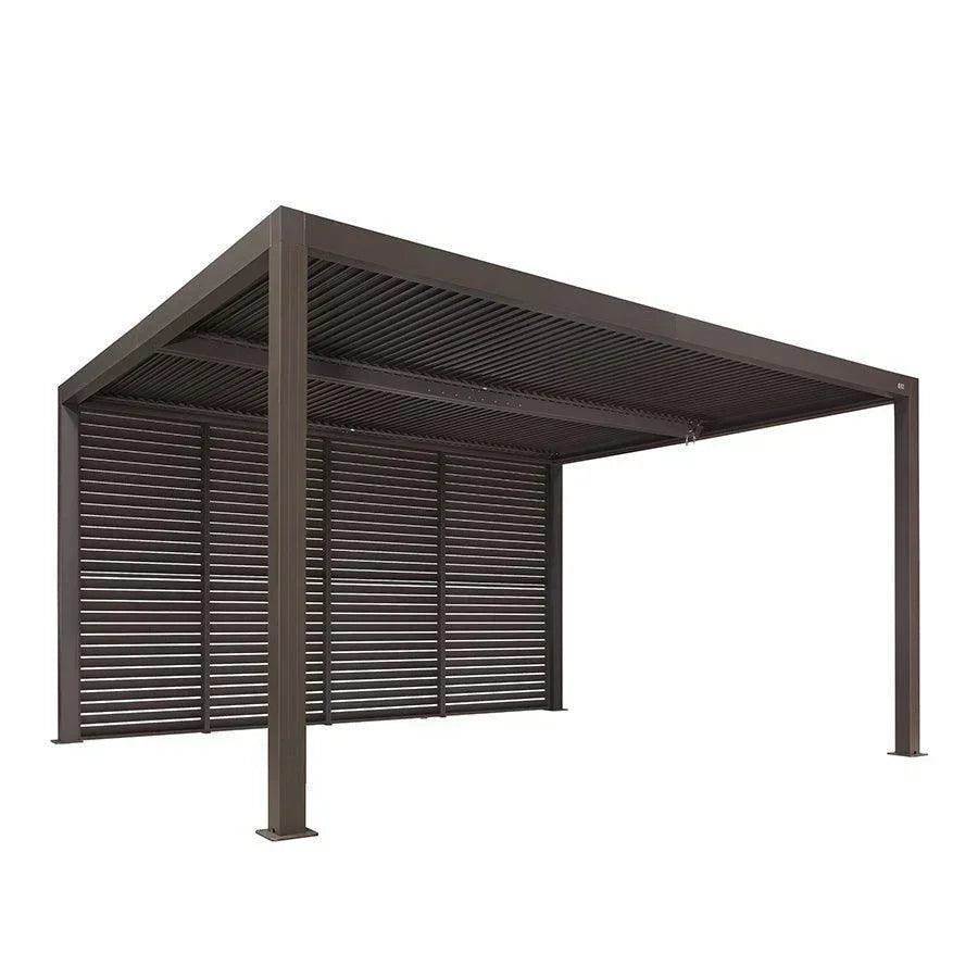 PURPLE LEAF Athena Louvered Pergola Bronze Outdoor Aluminum Pergola with Shutter Wall Adjustable Gazebo Rainproof for Patio Deck Garden