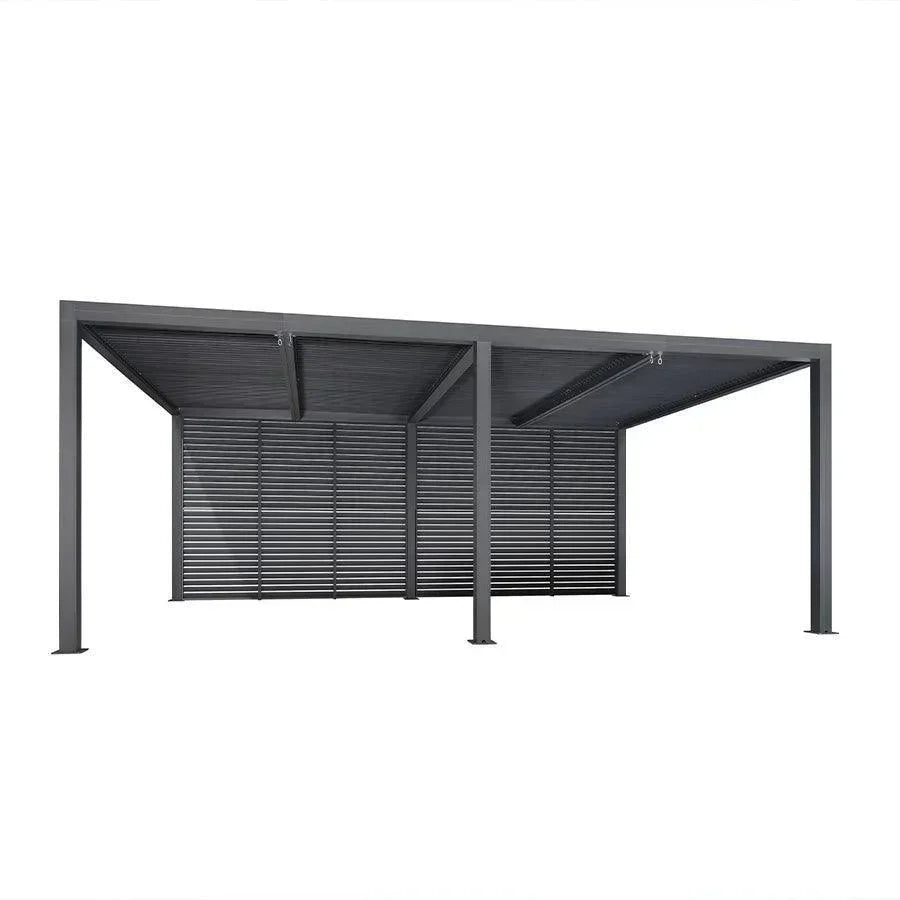 PURPLE LEAF Athena Louvered Pergola Grey Outdoor Aluminum Pergola with Shutter Wall Adjustable Gazebo Rainproof for Patio Deck Garden