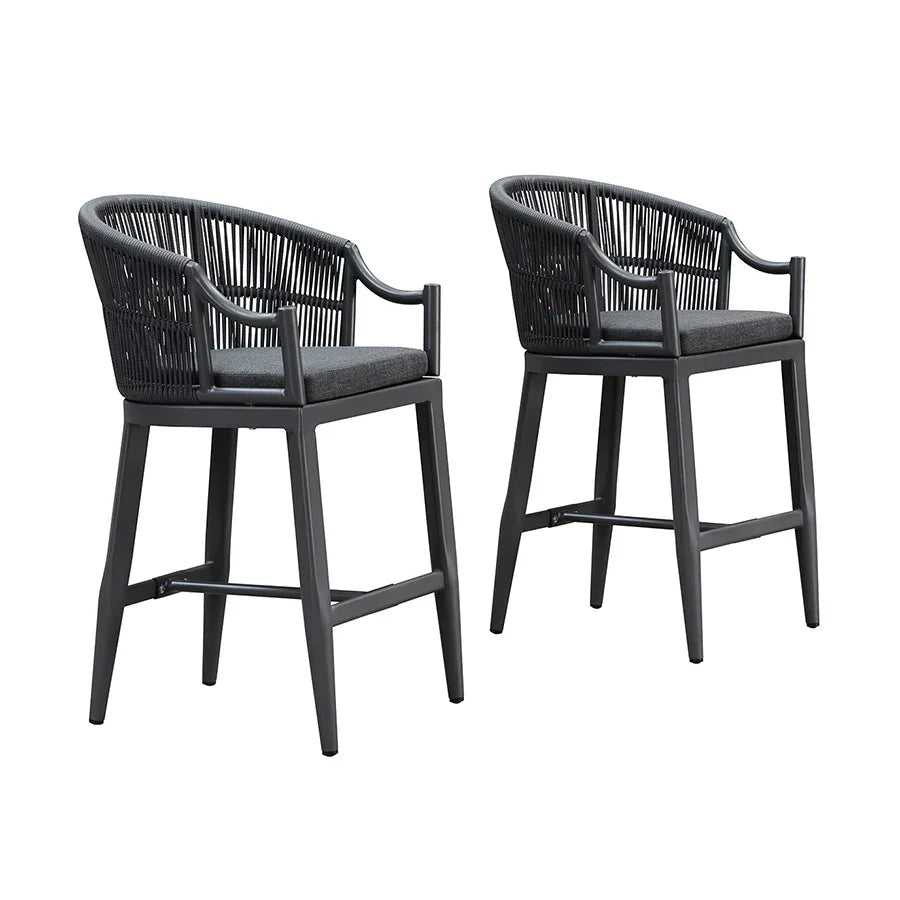 PURPLE LEAF Patio Bar Stools Set of 2 Outdoor Wicker Modern High Bar Chairs Metal Cushioned Barstools with Backs and Ergonomic Armrest