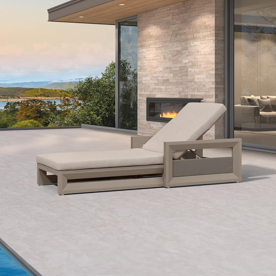 PURPLE LEAF Caesar Outdoor Chaise Lounge 2 in 1 Design Reclining Lounger Chair with Cushion Deluxe Aluminum Oversize Pool Lounge Chairs with Armrests & Backrest for Patio Poolside Backyard