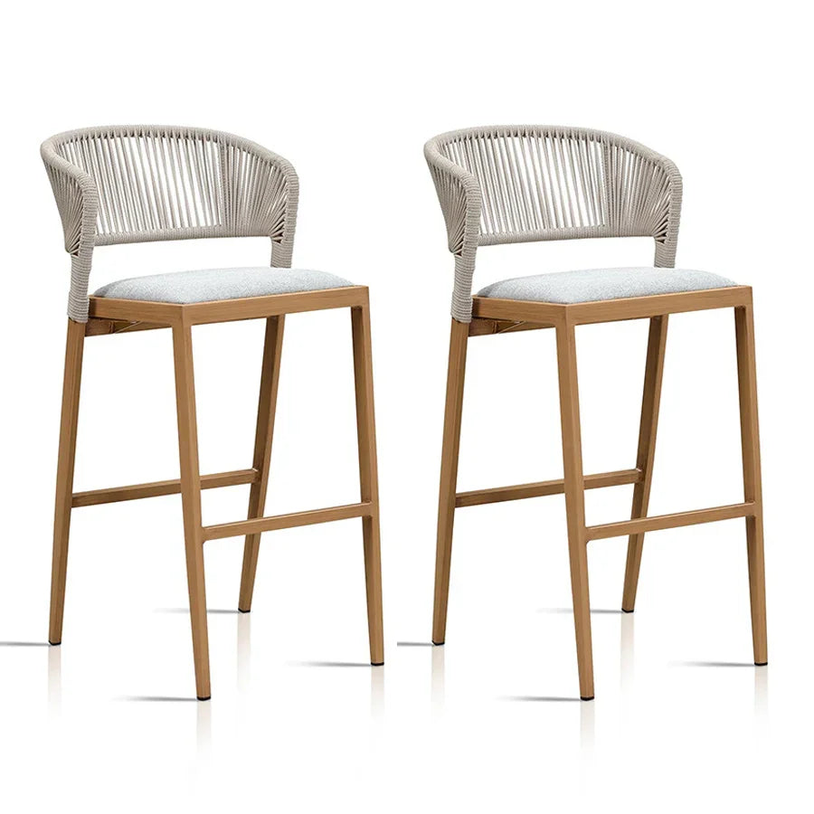 PURPLE LEAF Outdoor Bar Stools Set of 2, All-Weather Rope Wicker Aluminum Patio Bar Chairs for Deck, Balcony, Garden, Kitchen Island