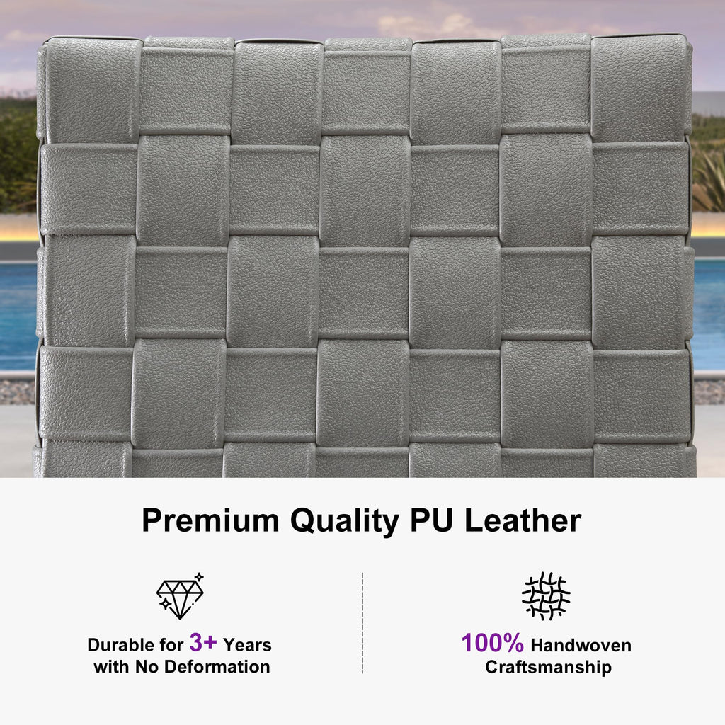 PURPLE LEAF Outdoor Counter Height Stools Set of 2, PU Leather Patio Bar Set with Aluminum Frame, Bar Chairs for Poolside, Garden, Kitchen Island
