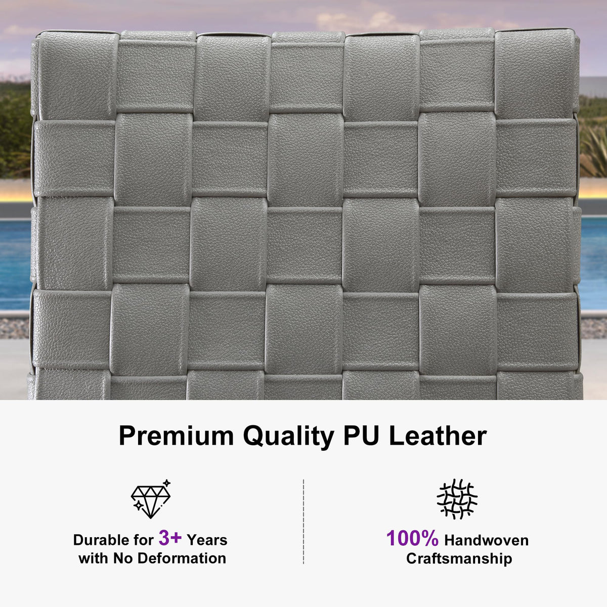 PURPLE LEAF Outdoor Counter Height Stools Set of 2, PU Leather Patio Bar Set with Aluminum Frame, Bar Chairs for Poolside, Garden, Kitchen Island