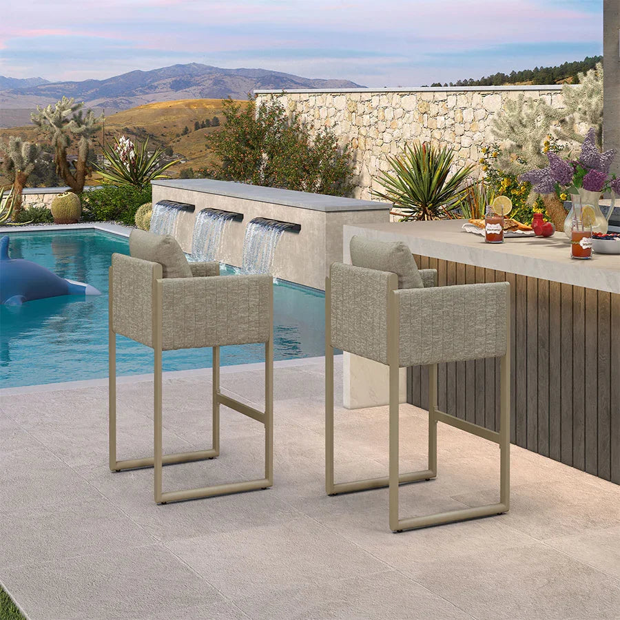 PURPLE LEAF Sanori Outdoor Bar Stools Set of 2 Modern Olefin Weaving Bar Chairs with Backrest Pillow for Patio, Poolside or Indoor