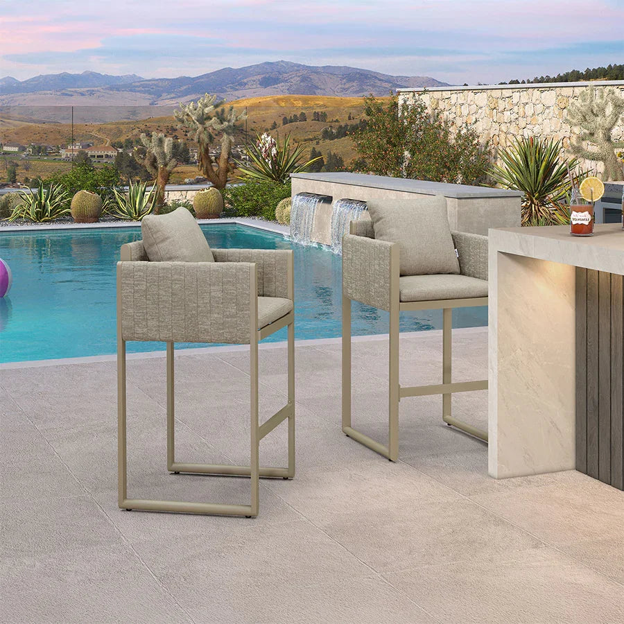 PURPLE LEAF Sanori Outdoor Bar Stools Set of 2 Modern Olefin Weaving Bar Chairs with Backrest Pillow for Patio, Poolside or Indoor