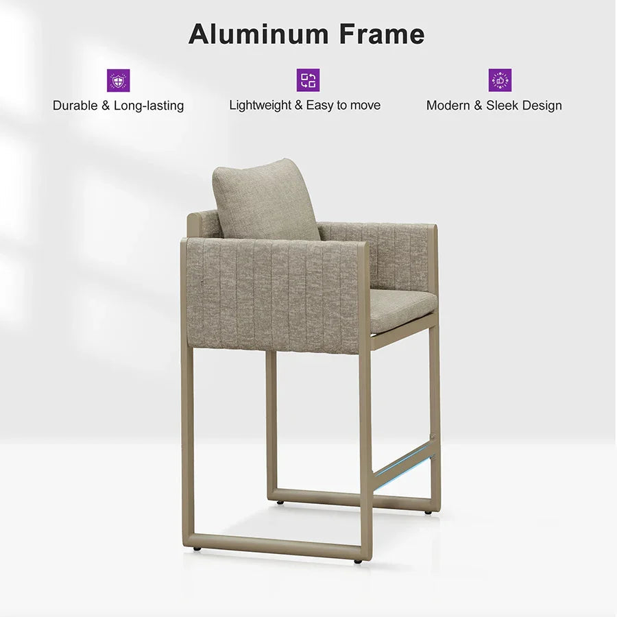 PURPLE LEAF Sanori Outdoor Bar Stools Set of 2 Modern Olefin Weaving Bar Chairs with Backrest Pillow for Patio, Poolside or Indoor