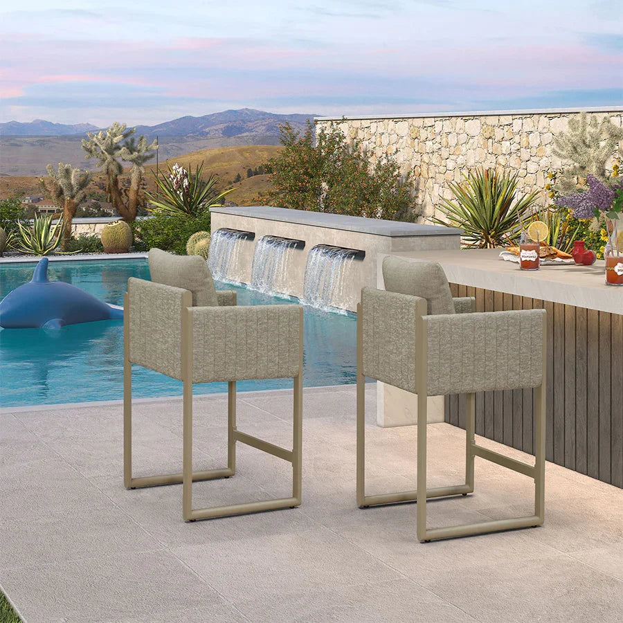 PURPLE LEAF Sanori Outdoor Bar Stools Set of 2 Modern Olefin Weaving Bar Chairs with Backrest Pillow for Patio, Poolside or Indoor