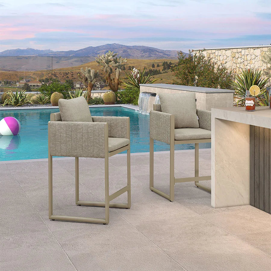 PURPLE LEAF Sanori Outdoor Bar Stools Set of 2 Modern Olefin Weaving Bar Chairs with Backrest Pillow for Patio, Poolside or Indoor