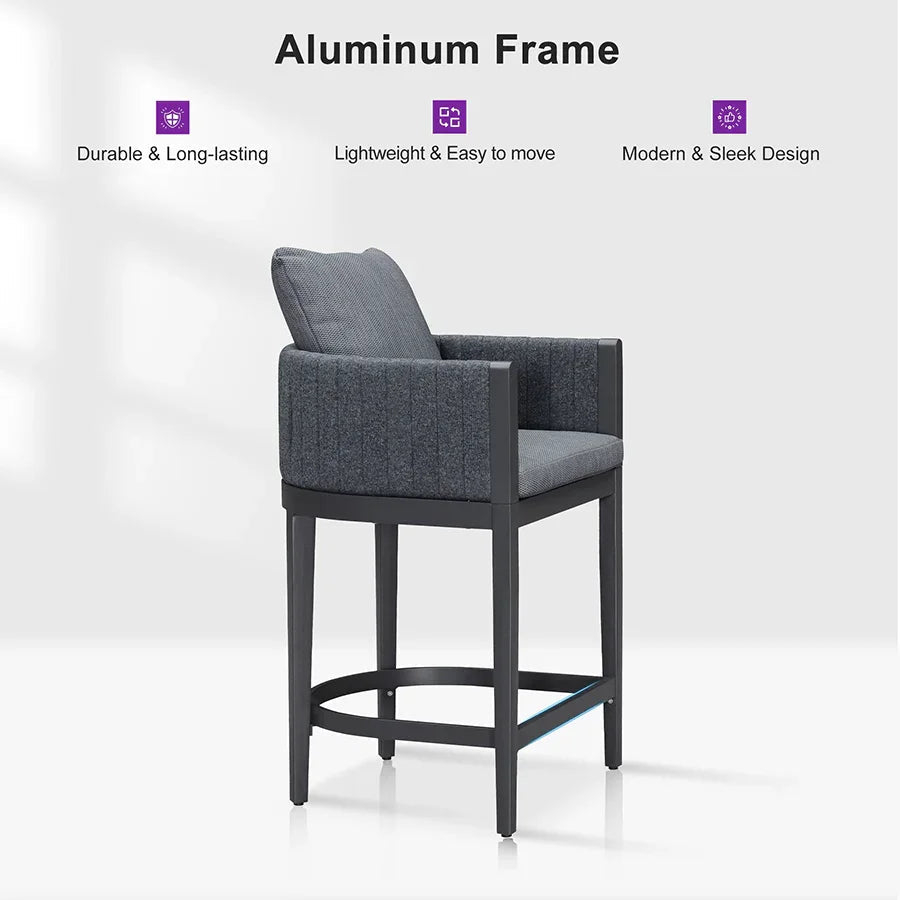 PURPLE LEAF Sanori Outdoor Bar Stools Set of 2 Modern Olefin Weaving Bar Chairs with Backrest Pillow for Patio, Poolside or Indoor
