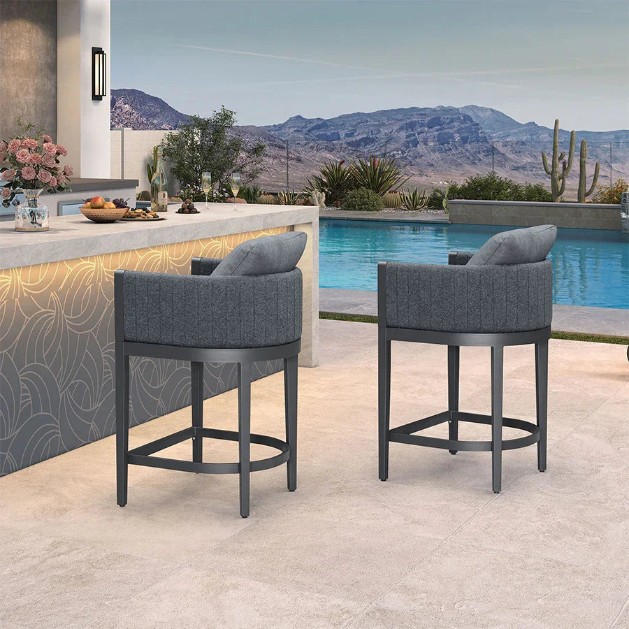 PURPLE LEAF Sanori Outdoor Bar Stools Set of 2 Modern Olefin Weaving Bar Chairs with Backrest Pillow for Patio, Poolside or Indoor