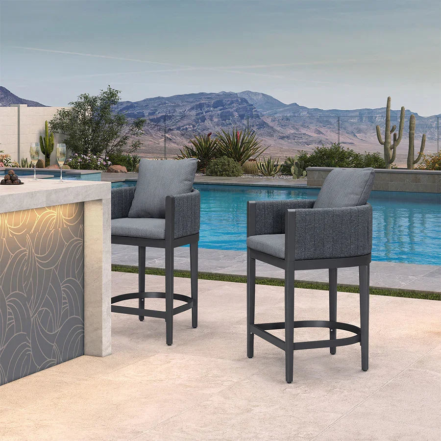 PURPLE LEAF Sanori Outdoor Bar Stools Set of 2 Modern Olefin Weaving Bar Chairs with Backrest Pillow for Patio, Poolside or Indoor