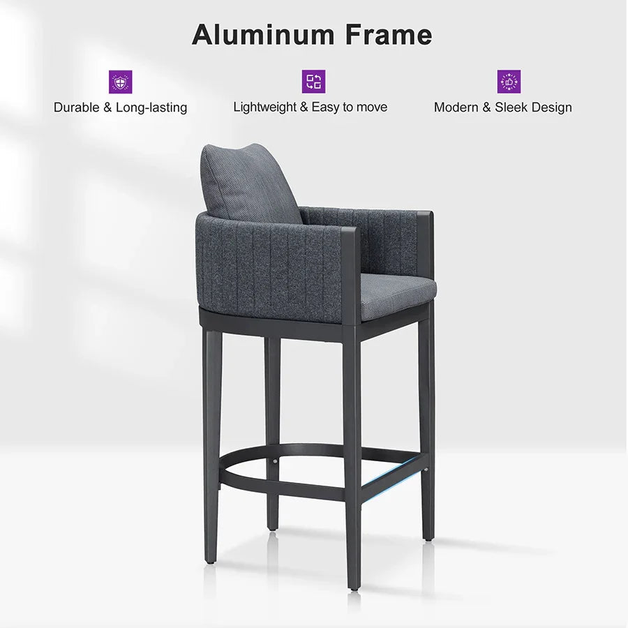 PURPLE LEAF Sanori Outdoor Bar Stools Set of 2 Modern Olefin Weaving Bar Chairs with Backrest Pillow for Patio, Poolside or Indoor