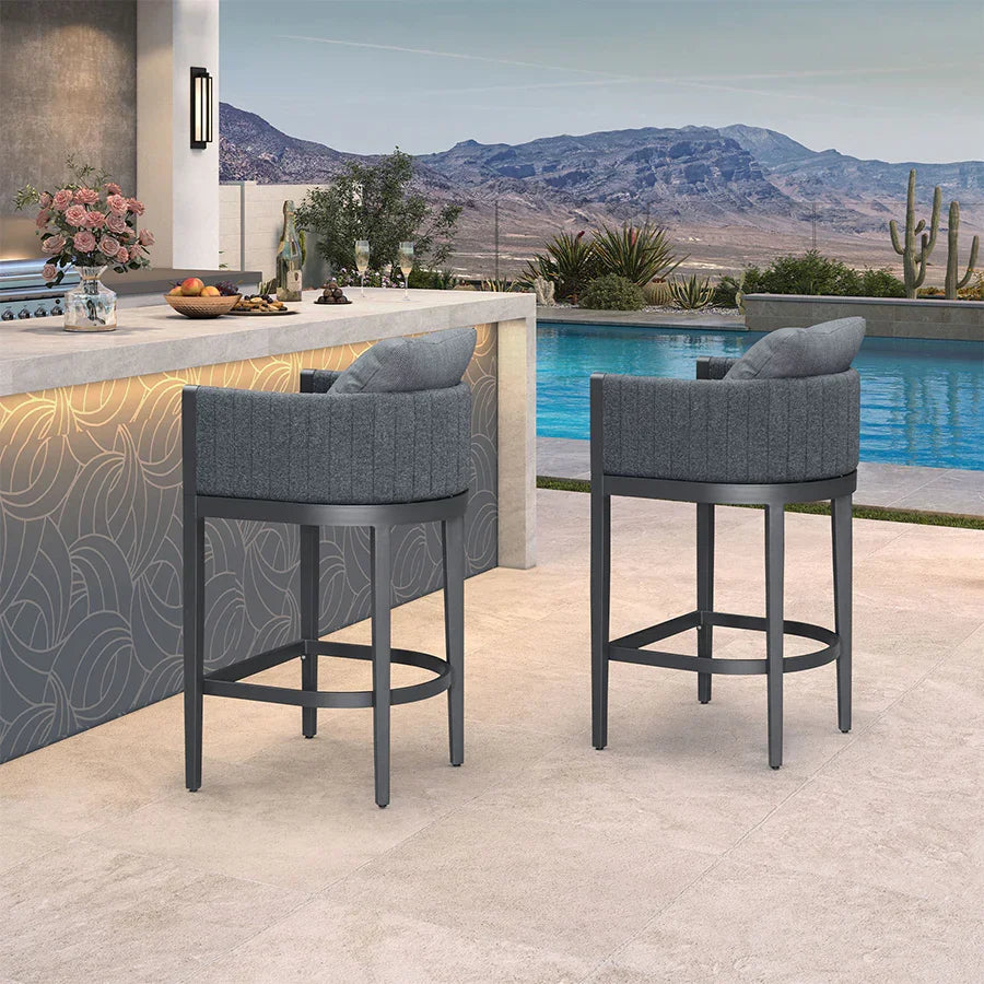 PURPLE LEAF Sanori Outdoor Bar Stools Set of 2 Modern Olefin Weaving Bar Chairs with Backrest Pillow for Patio, Poolside or Indoor
