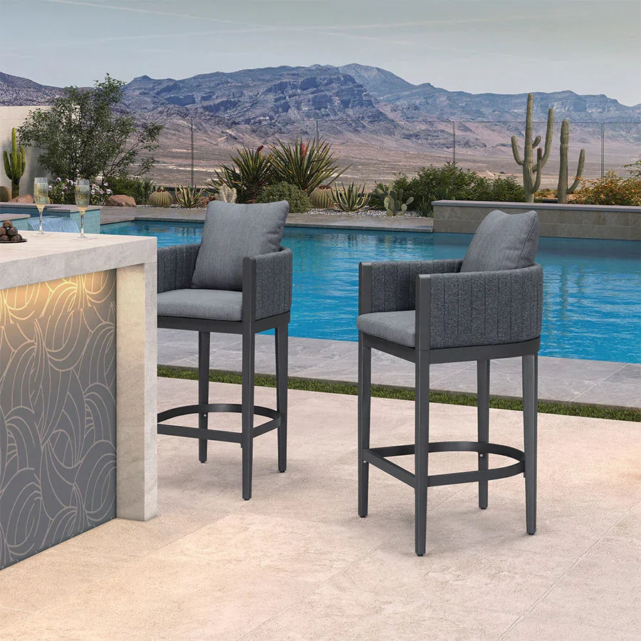 PURPLE LEAF Sanori Outdoor Bar Stools Set of 2 Modern Olefin Weaving Bar Chairs with Backrest Pillow for Patio, Poolside or Indoor