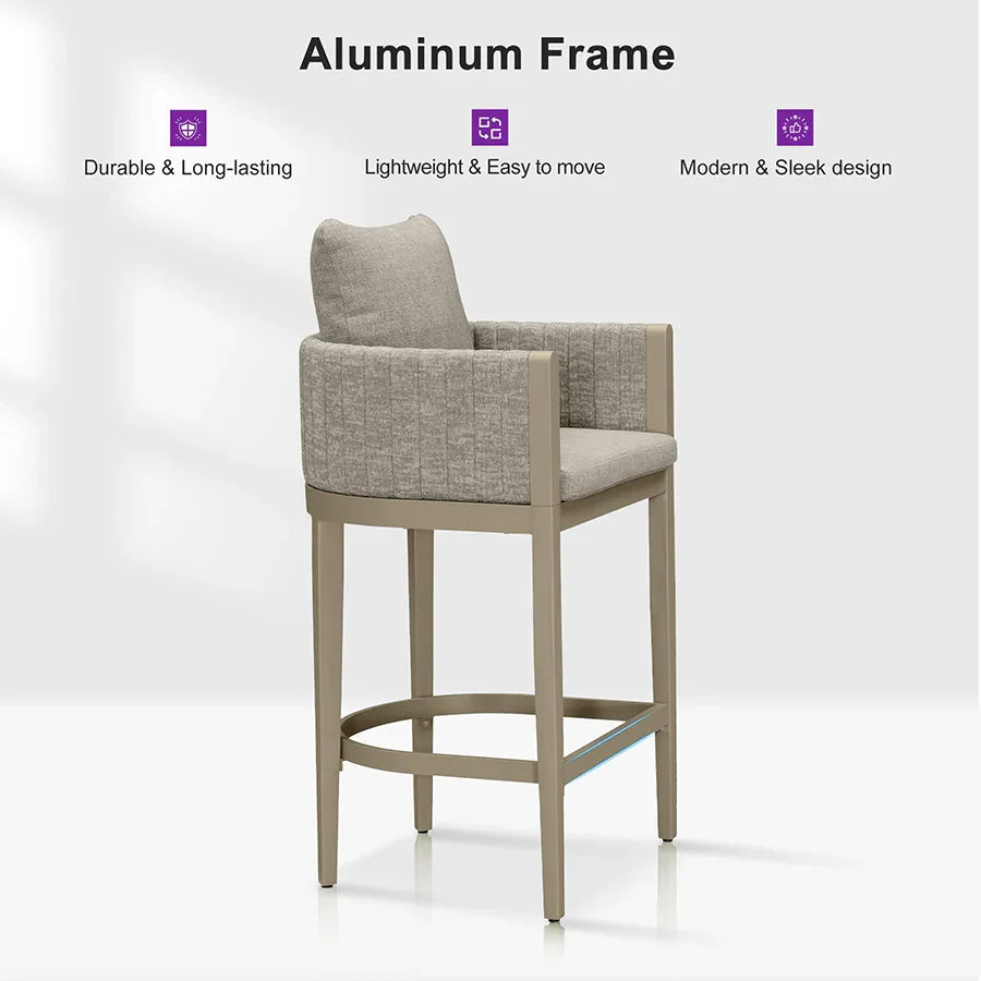PURPLE LEAF Sanori Outdoor Bar Stools Set of 2 Modern Olefin Weaving Bar Chairs with Backrest Pillow for Patio, Poolside or Indoor