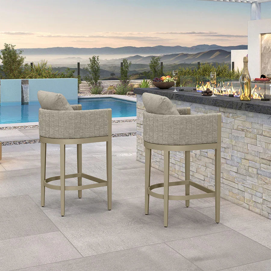 PURPLE LEAF Sanori Outdoor Bar Stools Set of 2 Modern Olefin Weaving Bar Chairs with Backrest Pillow for Patio, Poolside or Indoor