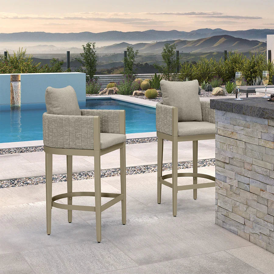 PURPLE LEAF Sanori Outdoor Bar Stools Set of 2 Modern Olefin Weaving Bar Chairs with Backrest Pillow for Patio, Poolside or Indoor