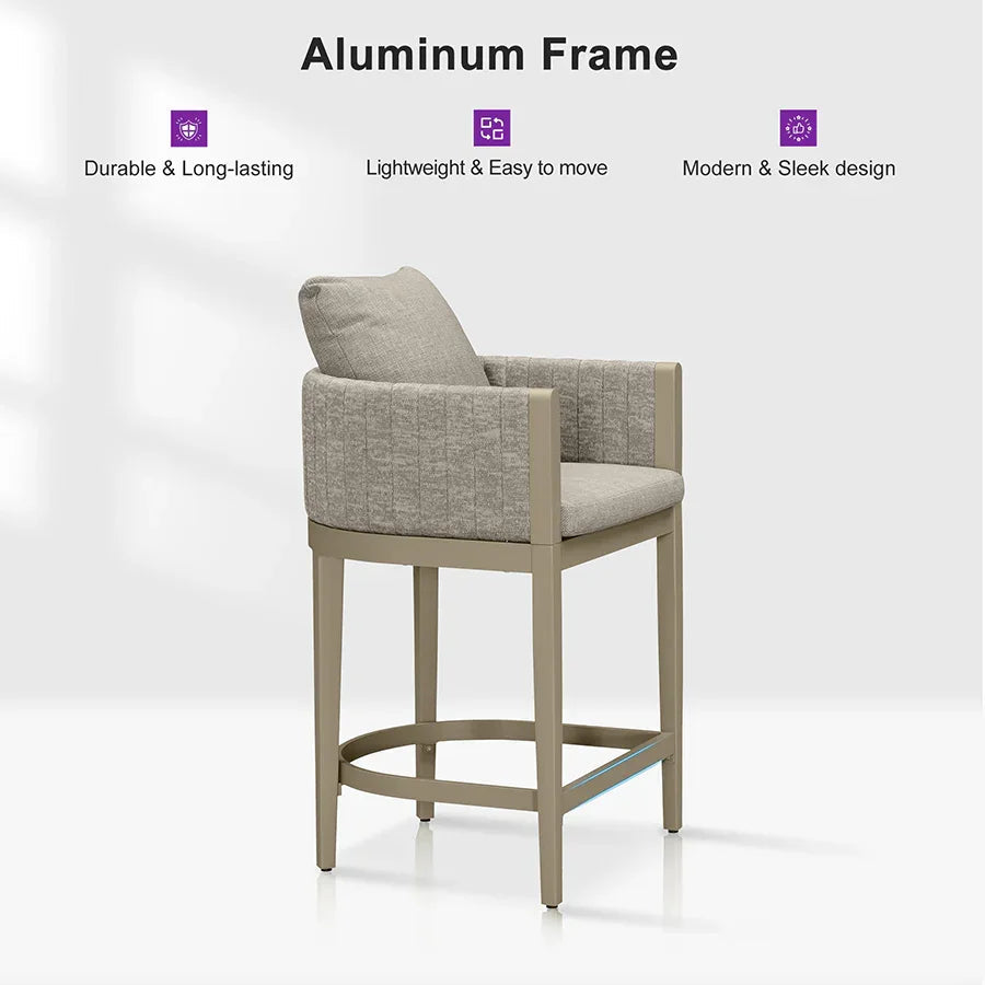 PURPLE LEAF Sanori Outdoor Bar Stools Set of 2 Modern Olefin Weaving Bar Chairs with Backrest Pillow for Patio, Poolside or Indoor