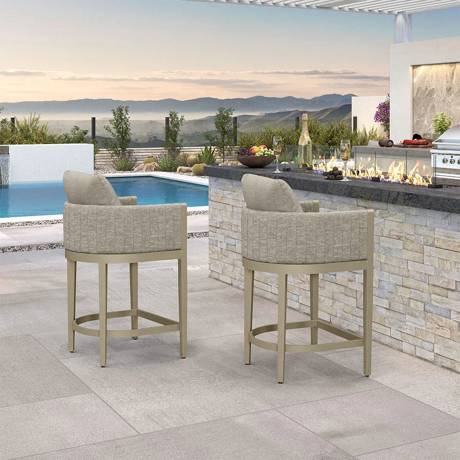 PURPLE LEAF Sanori Outdoor Bar Stools Set of 2 Modern Olefin Weaving Bar Chairs with Backrest Pillow for Patio, Poolside or Indoor