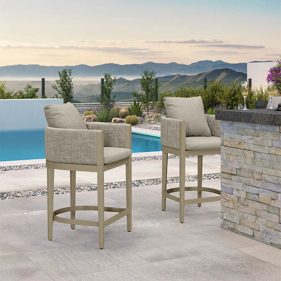 PURPLE LEAF Sanori Outdoor Bar Stools Set of 2 Modern Olefin Weaving Bar Chairs with Backrest Pillow for Patio, Poolside or Indoor