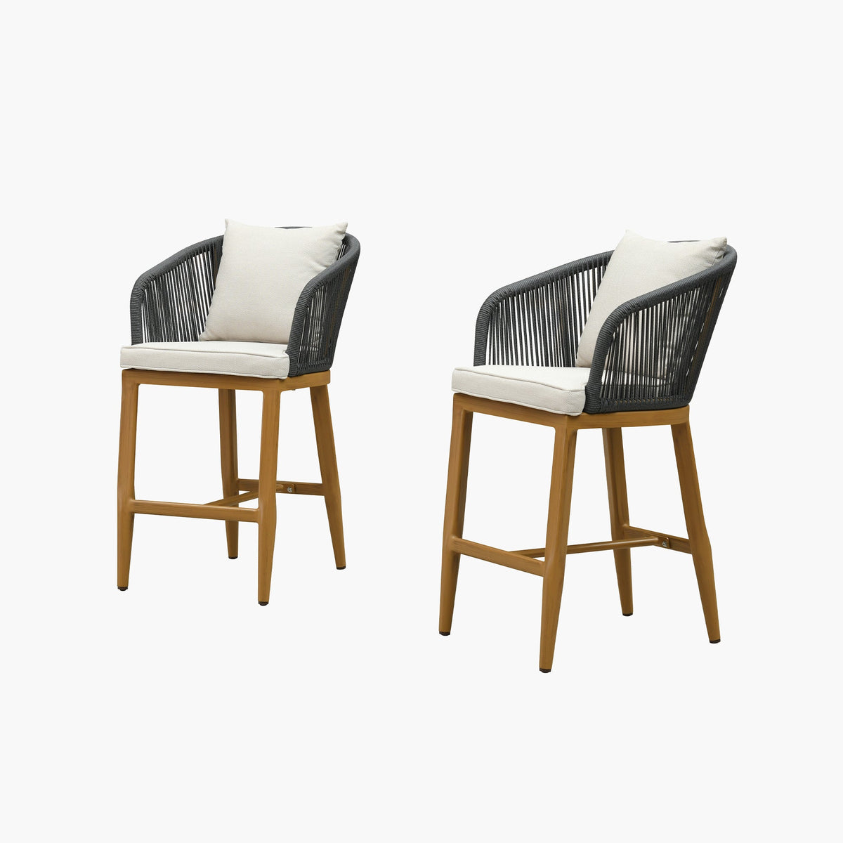 PURPLE LEAF Outdoor Bar Stools Patio Modern Aluminum Rattan High Back & Arms Bar Chairs with Removable Cushions and Pillows  for Outdoor or Indoor